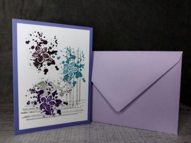 Grußkarte mit Blüten Lila handgemacht